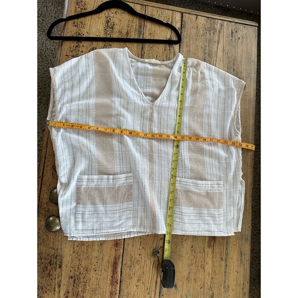 SOLD Grade & Gather womens white tan Blouse small short sleeve cotton po - Picture 9 of 9